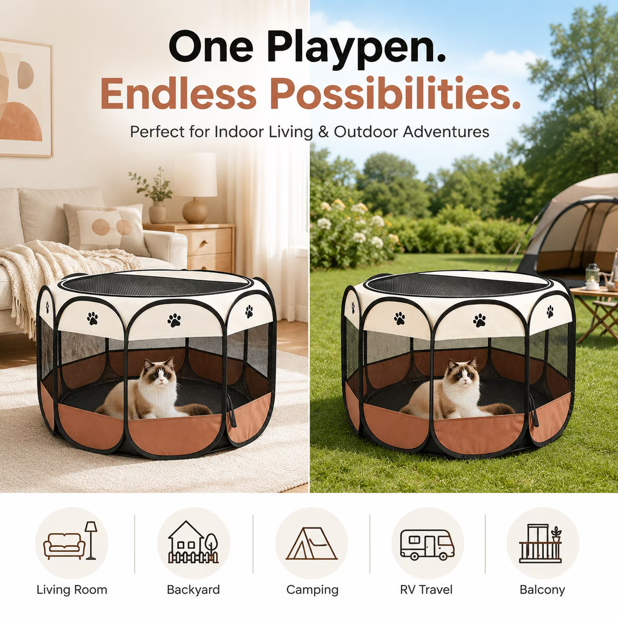 Premium Foldable Pet Playpen for Dogs & Cats – Portable Oxford Fabric Exercise Pen with Zipper Door