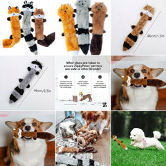 Unstuffed Squeaky Dog Toy – Soft Plush Fox, Raccoon & Squirrel Chew Toy for Small & Medium Dogs
