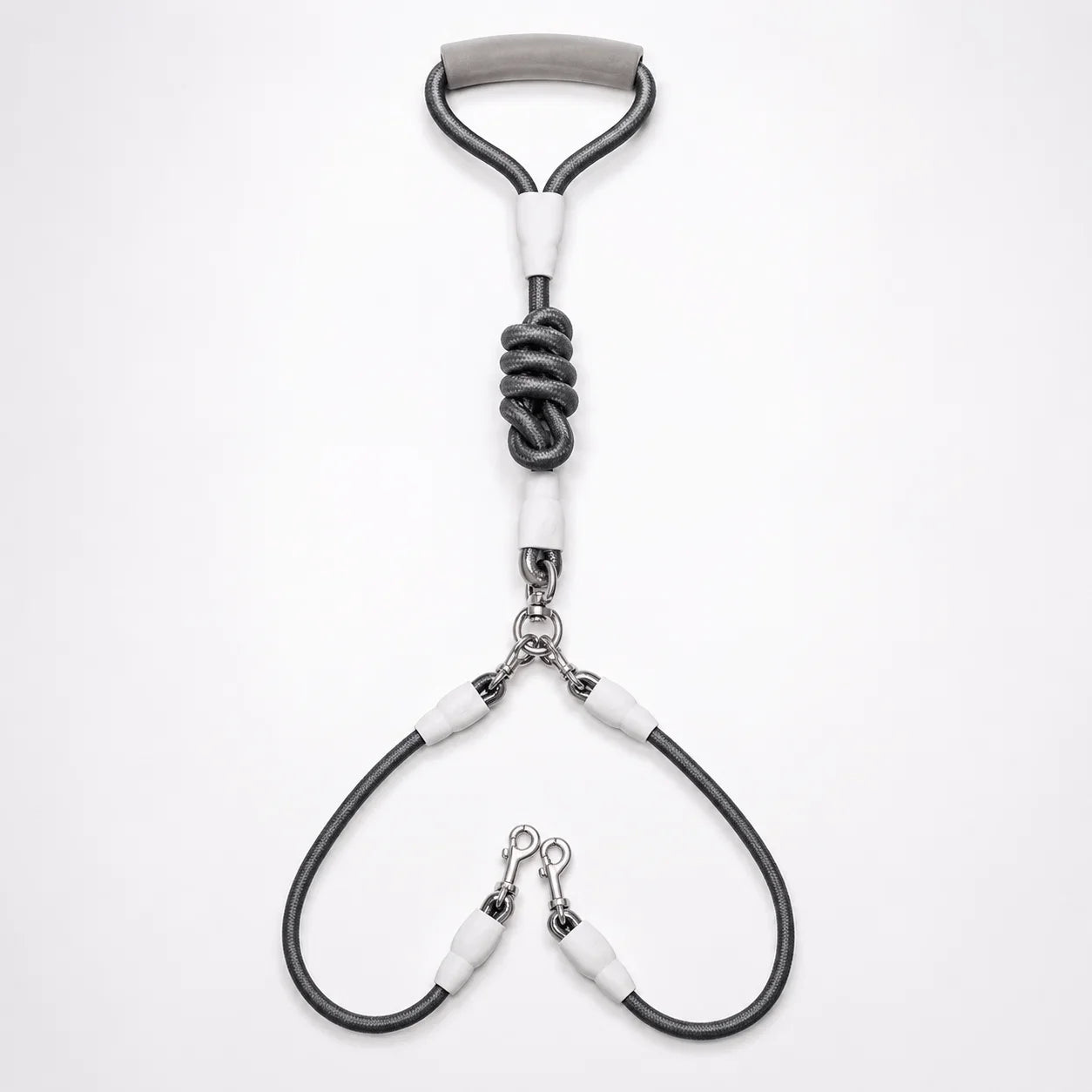 A resistance band attachment kit with a D-handle, coiled section, and two looped ends with metal clips, shown on a clean white background.