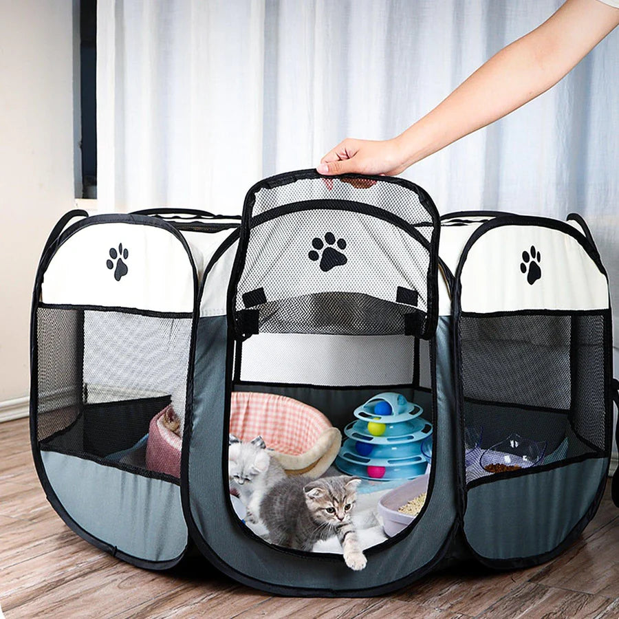 Premium Foldable Pet Playpen for Dogs & Cats – Portable Oxford Fabric Exercise Pen with Zipper Door