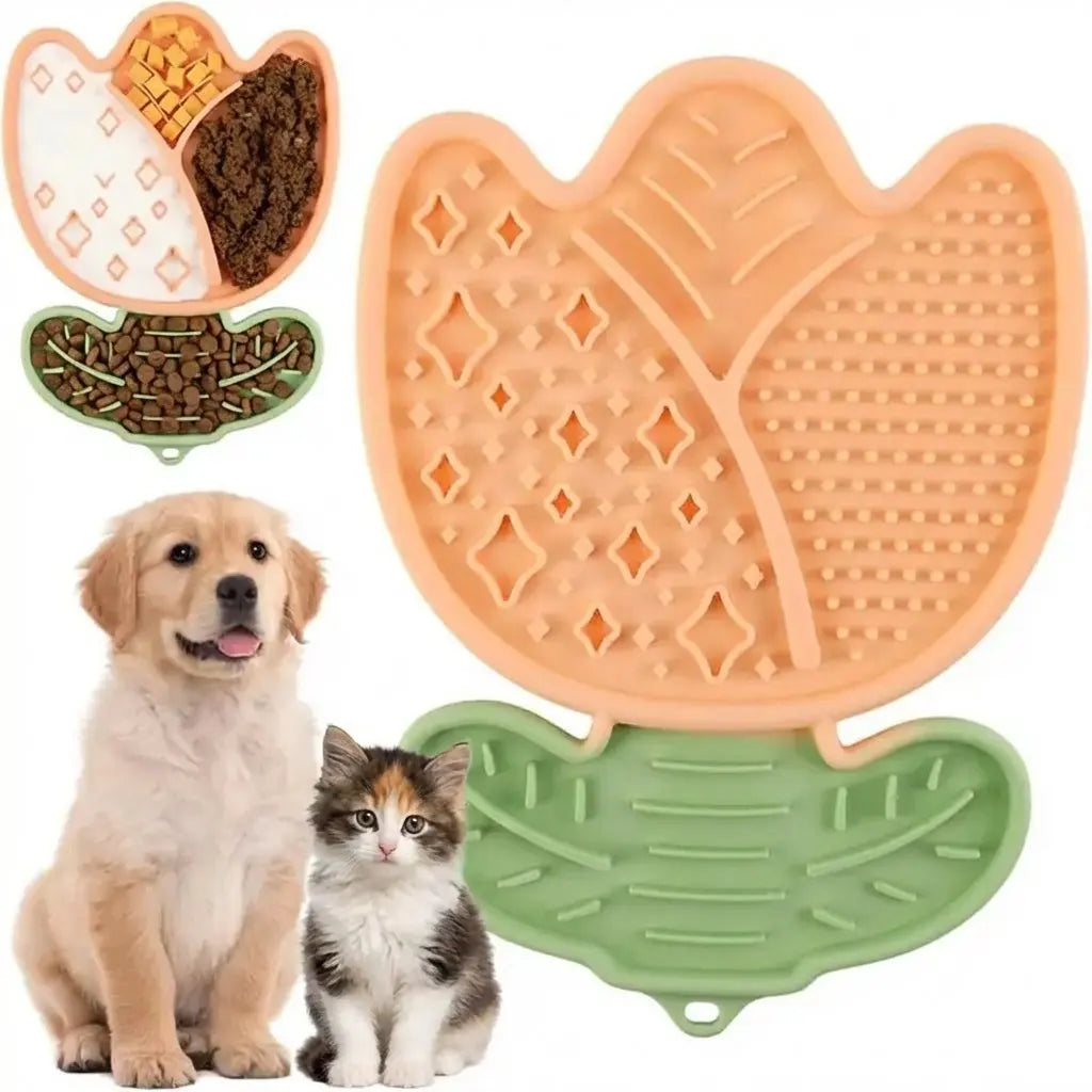 Pet toy with a leaf design, featuring a dog and a cat on a white background