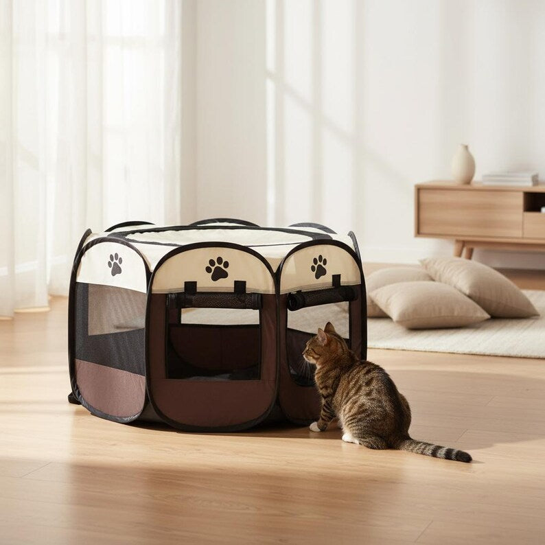 Premium Foldable Pet Playpen for Dogs & Cats – Portable Oxford Fabric Exercise Pen with Zipper Door